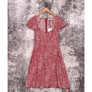 New Reformation Dress 6 Womens Novia Red Floral Tulip Flutter Sleeve